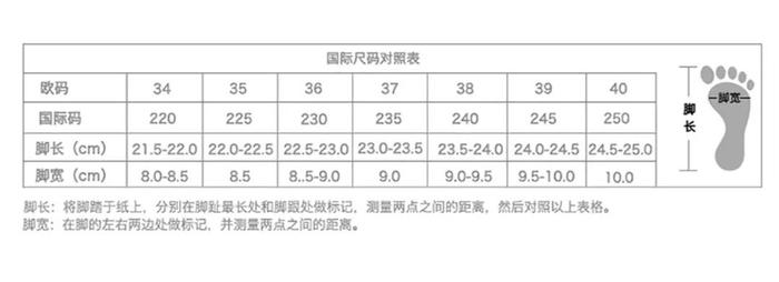 女生脚长与鞋码对照表图片