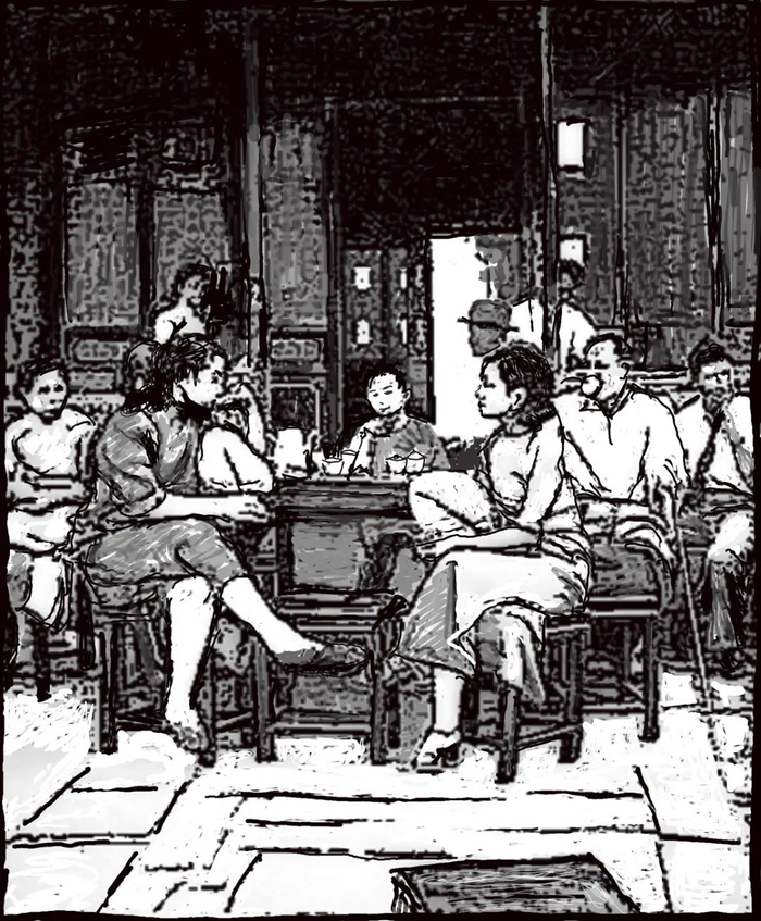 茶客。《那间街角的茶铺》插图，王笛绘。（图 / 由被访者提供）