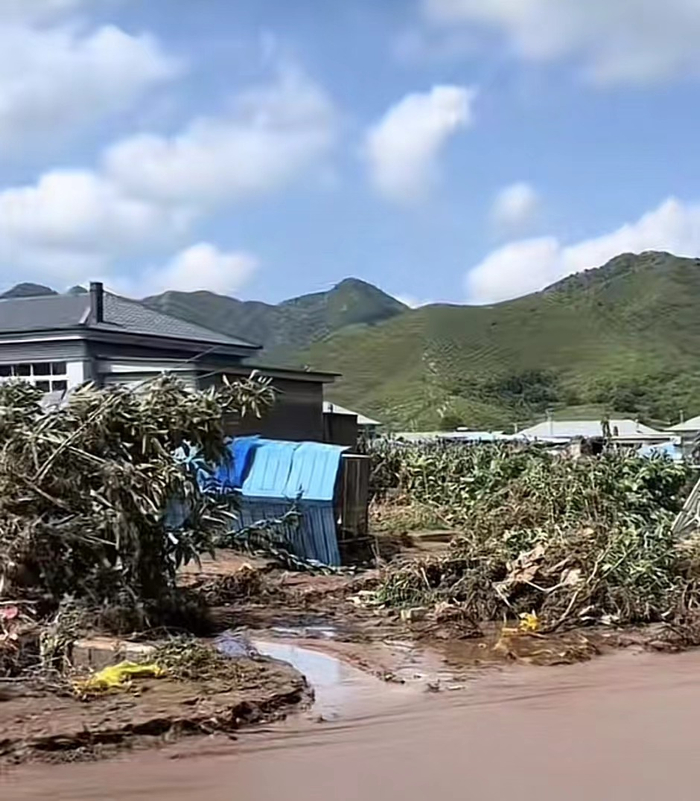 建昌县村子里民房前堆积着树枝和杂物。  受访者供图