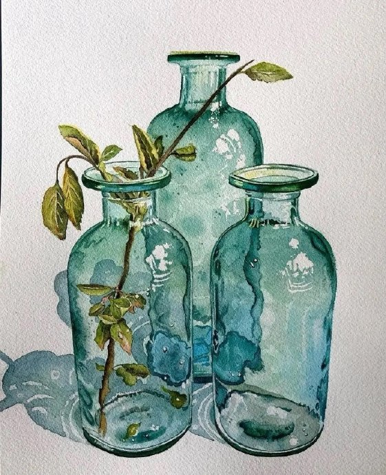 umitserpil 水彩绘画玻璃器皿
