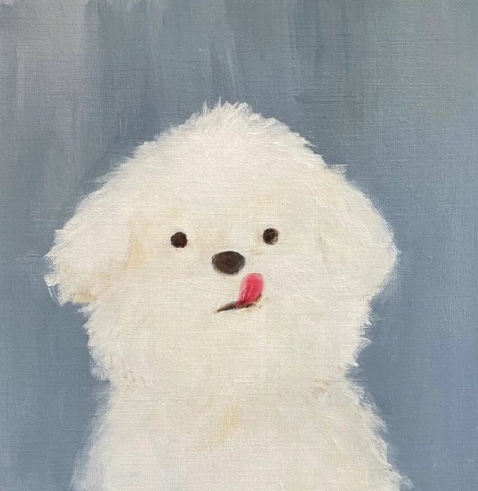 yeye笔下可爱的潦草小狗,以自家狗狗为原型的油画作品