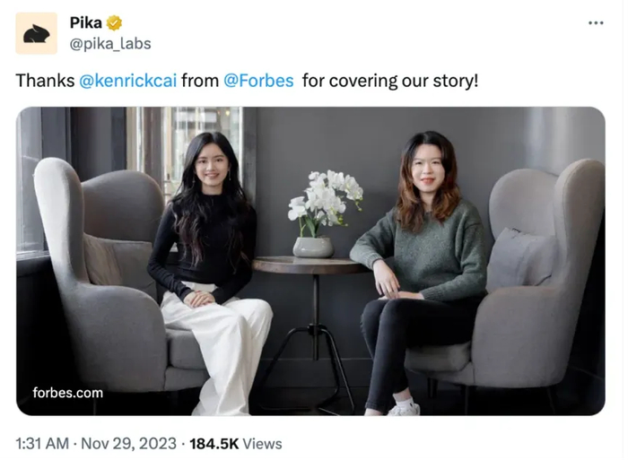 ▲Pika的两位欢迎创始人，郭文景和Chenlin Meng