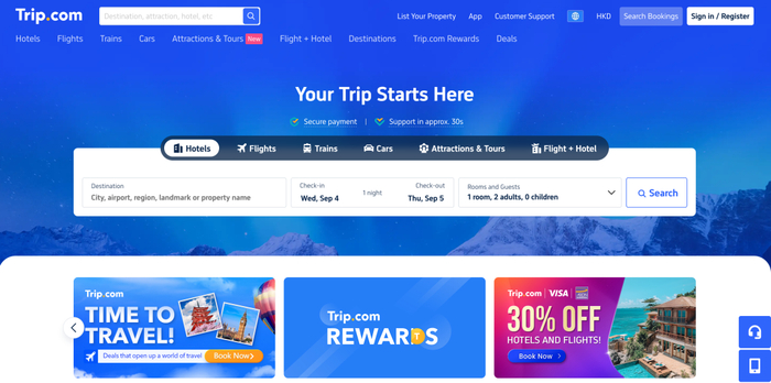 图源：Trip.com官网