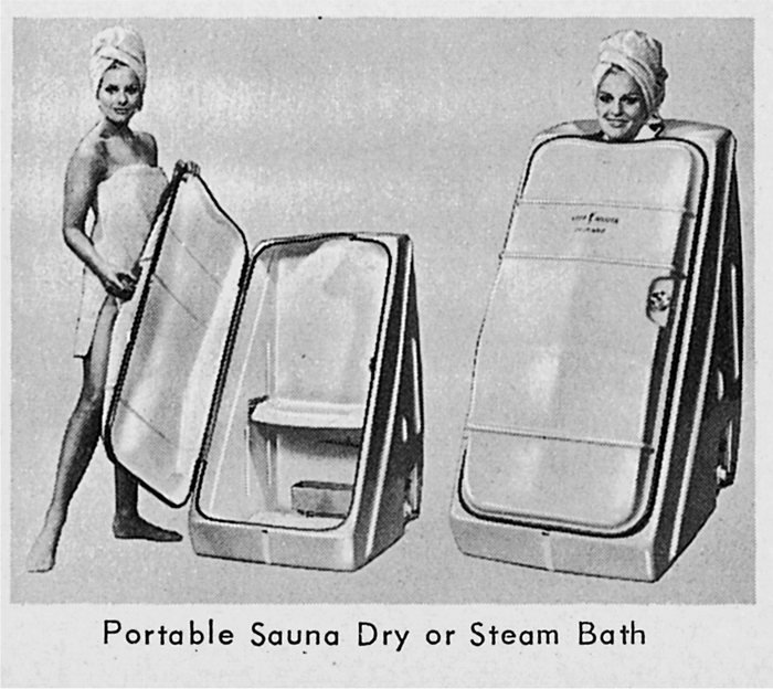 图5哈马赫尔·施莱默公司提供这款便携式干湿两用桑拿间，1967年的售价是265美元，相当于2019年的2000美元。