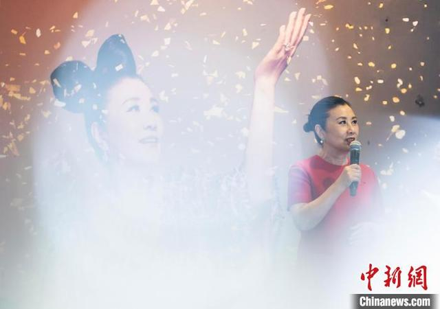 图为汪明荃介绍演唱会相关情况。中新网记者 侯宇 摄