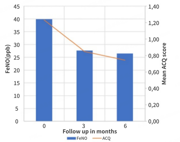 图2：6个月后患者的FeNO和ACQ评分情况