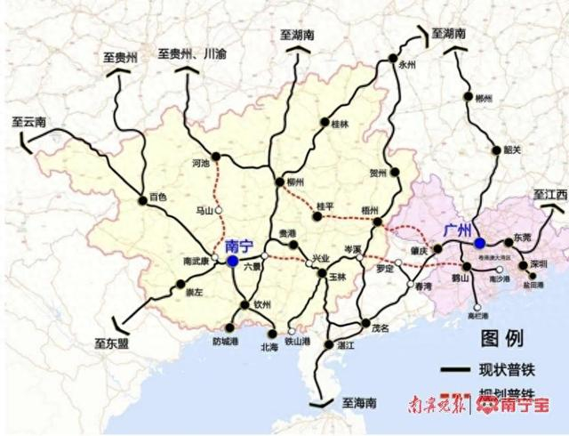 区域规划普速铁路网布局示意图。