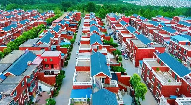 马渡村的楼房林立有序，道路两旁绿意盎然