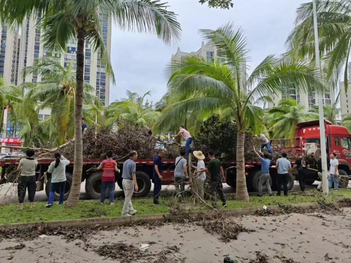 台风过境后，海口市住建局突击队参与救灾行动。