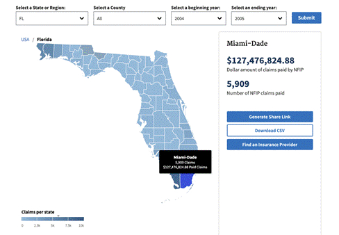 佛罗里达州在2004-2005年期间的风险评估和保险赔付情况 图片来源：NFIP官网