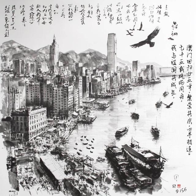 香港回归国画图片