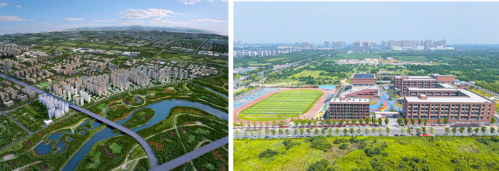 滨江·翡翠城鸟瞰效果图以及泾河新城第六学校实拍图