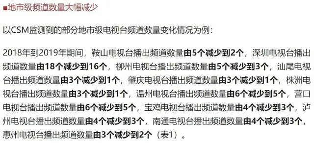 ▲市级电视台大幅削减频道