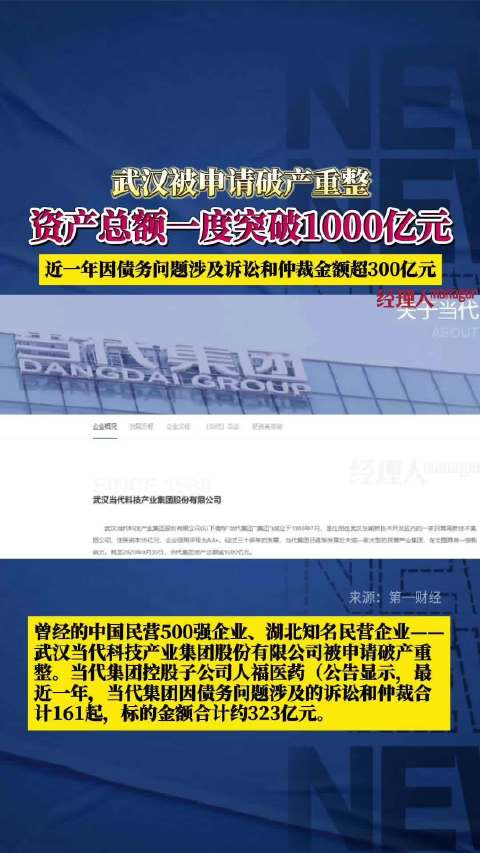 知名民营500强企业被申请破产重整 ,资产总额一度突破1000亿