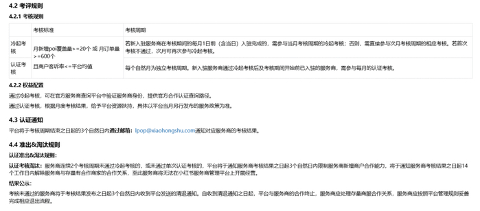 小红书本地生活平台服务商2024年9月至12月考核规则