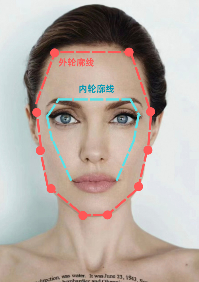 面部内外轮廓线示意图