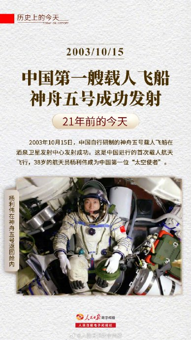 历史上的今天 中国第一艘载人飞船神舟五号成功发射