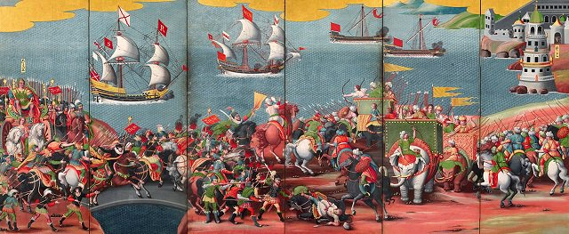 日本绘制的《勒班陀战斗图》屏风