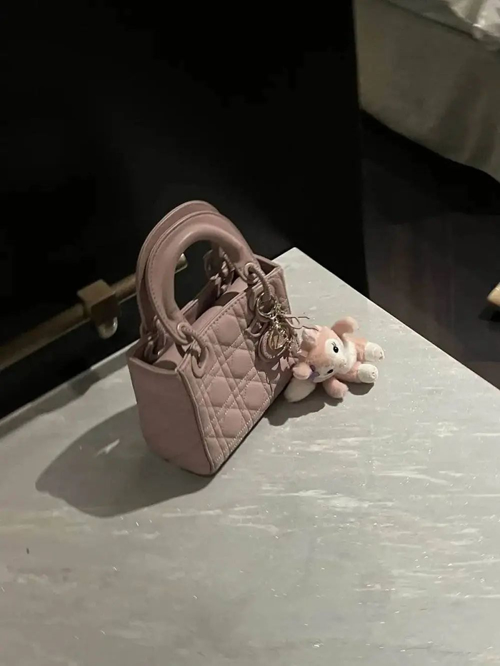 高仿迪奥戴妃包，同色的玲娜贝儿是点睛之笔，贵气中透露出活泼俏皮。氢商业摄