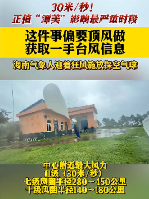 气象人在永兴岛迎着狂风施放探空气球