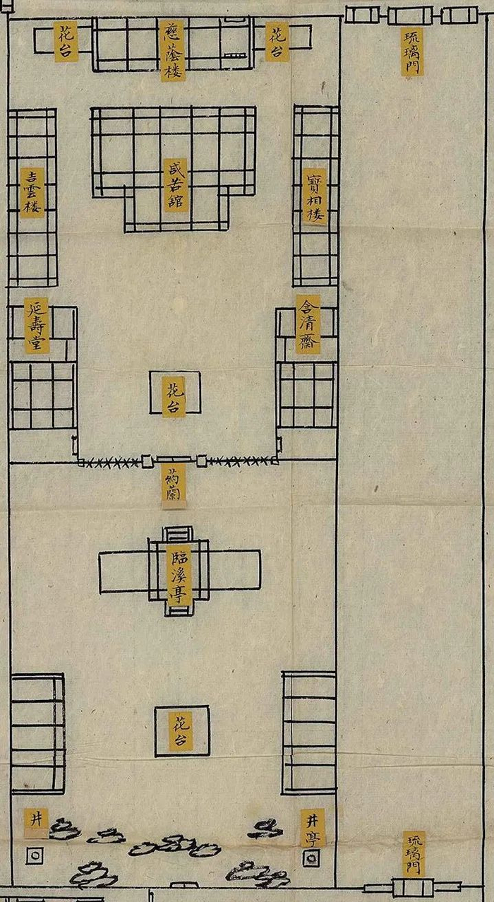 保存有一张嘉庆二十五年(一八二〇年)绘制的慈宁宫花园平面图(图一六)