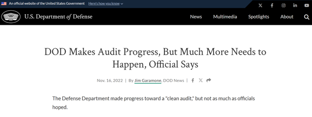 图6.2 美国国国防部2022年对自己审计的评价 
