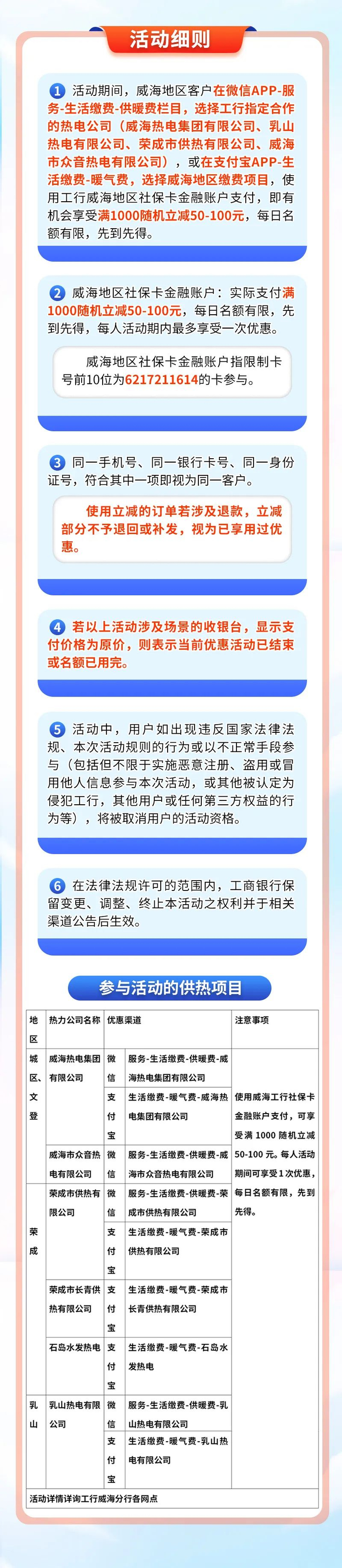 工行威海分行供暖缴费优惠来袭,最高立减 100 元