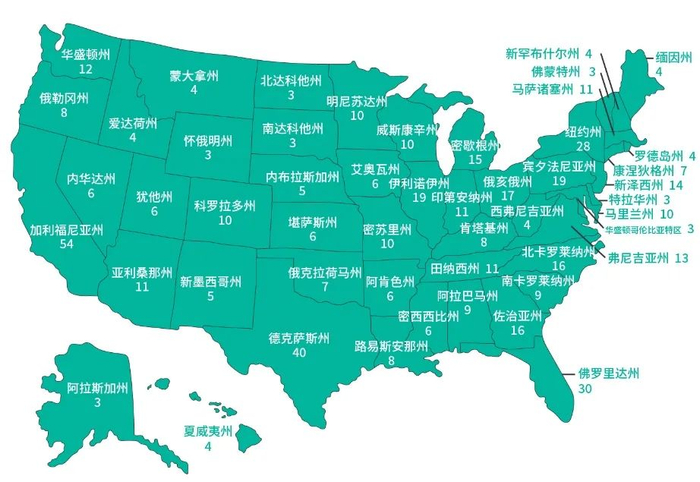 美国各州选举人团票分布&nbsp;美国驻华大使馆网站