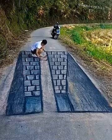 马路上的3d画作: 街头视错觉绘画!
