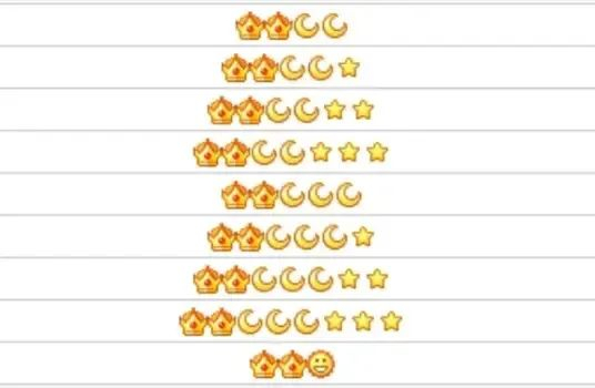 转化为等级:最低是一颗星星,凑齐四颗星星便是月亮,四个月亮便是太阳
