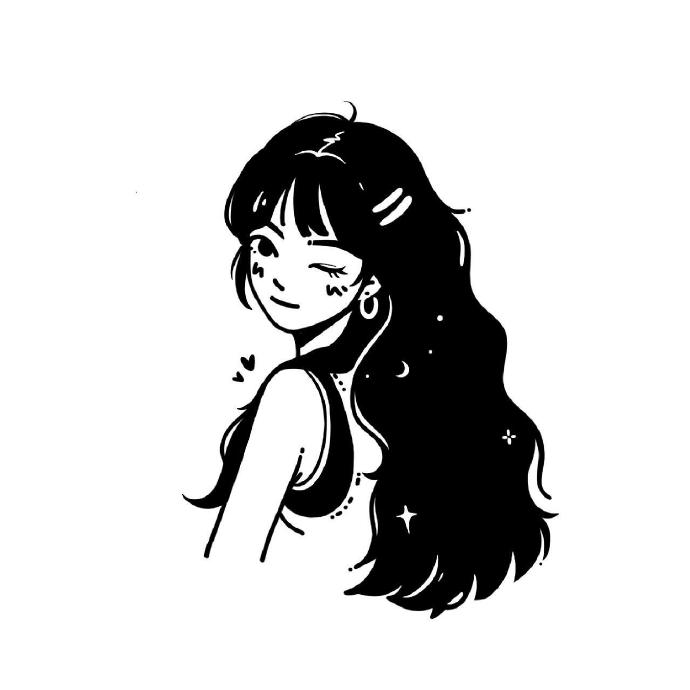黑白简笔画女生头像