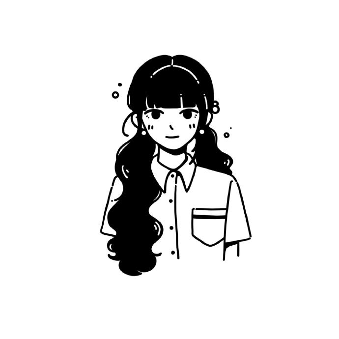 黑白简笔画女生头像