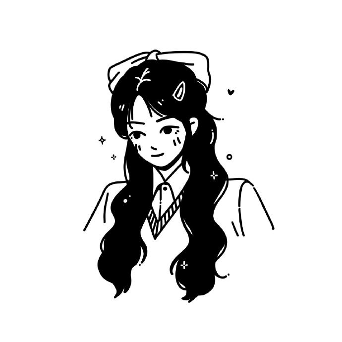 黑白简笔画女生头像