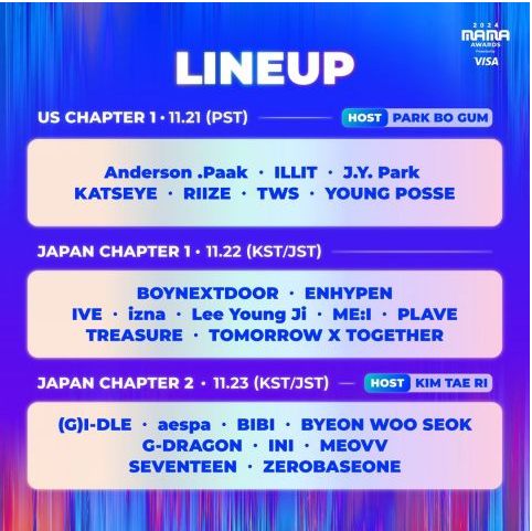 《2024 mama》完整出演名单,韩国四大经纪公司中唯独jyp旗下歌手团体