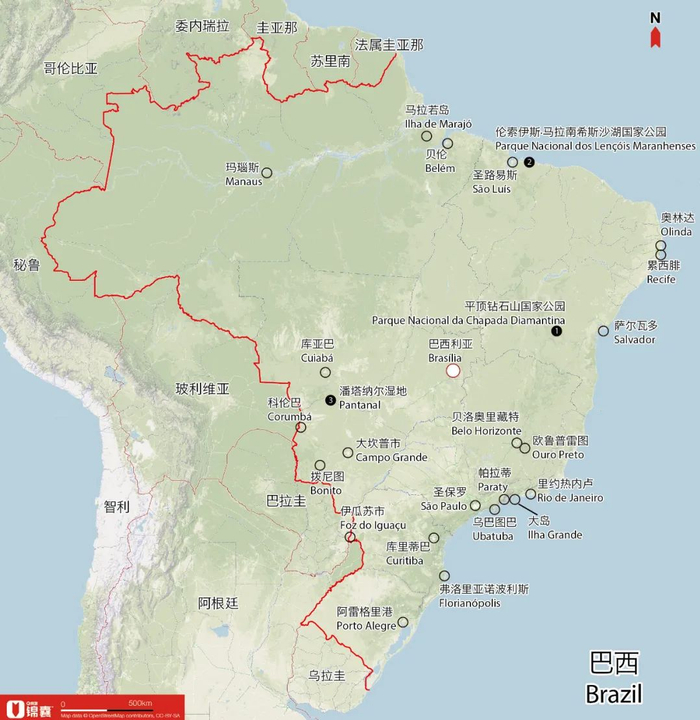 论国土面积,巴西是世界第五大国家,地广人稀,各个旅游城市,景点的分布