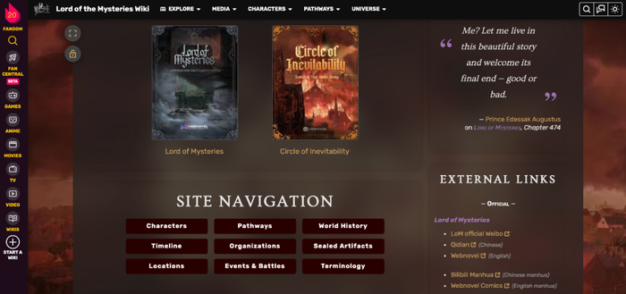 Fandom上的“诡秘之主”主页