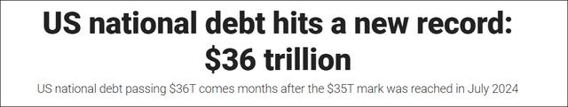 美国国债总额突破36万亿美元，创历史新高福克斯新闻网报道截图 