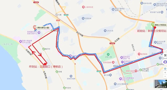 （蓝色为原215线路走向，红色为优化后的线路走向）