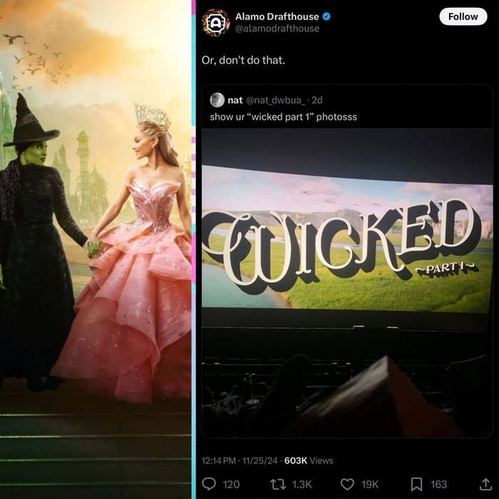 阿拉莫影院的官方社交媒体账号呼吁观众不要屏摄。