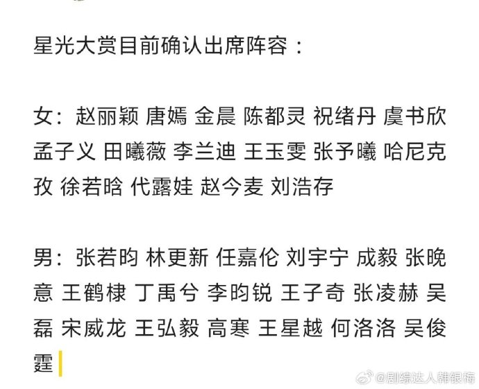 星光大赏确认出席名单来了!这个阵容真的很豪华了!你最期待谁?