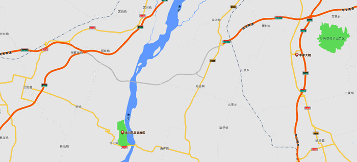 灰色路段为荷宝高速此前未通车路段，左侧为陕西合阳，右侧为山西临猗
