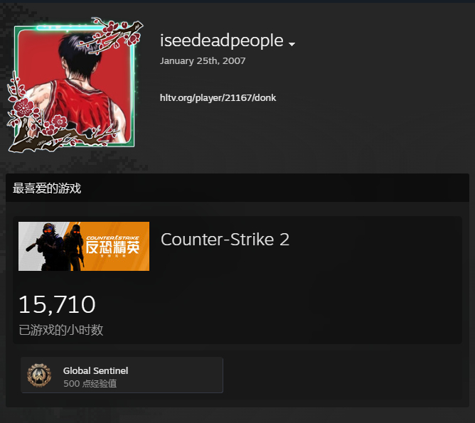donk仅在Steam上的《反恐精英》游戏时长就已经超过了1.5万小时