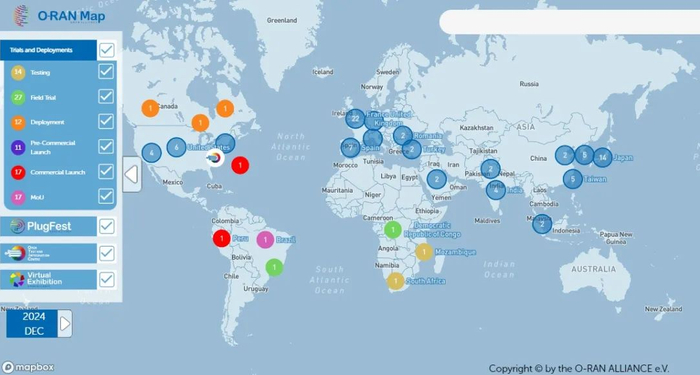 图：Open RAN全球部署地图。资料来源：O-RAN联盟。