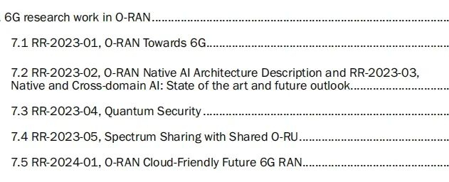 图：O-RAN 6G研究工作。资料来源：5G America《Open RAN趋势与发展》报告。