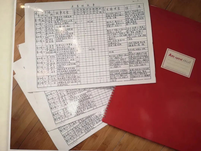 在朴若木的分镜手稿里，分别记录了电影不同场次所需要的人物、场景、场景道具