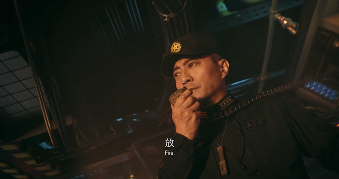 《蛟龙行动》预告片截图。张涵予饰演“龙鲸号”艇长赵启航。