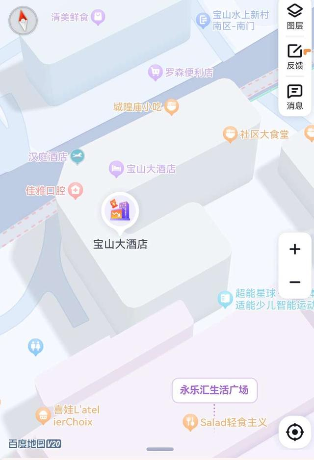 涉事酒店及口腔诊所的地理位置示意图。百度地图截图