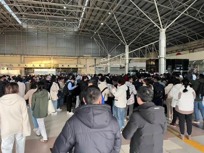 轨道交通莘庄站换乘大厅内的人流  闵行区 供图