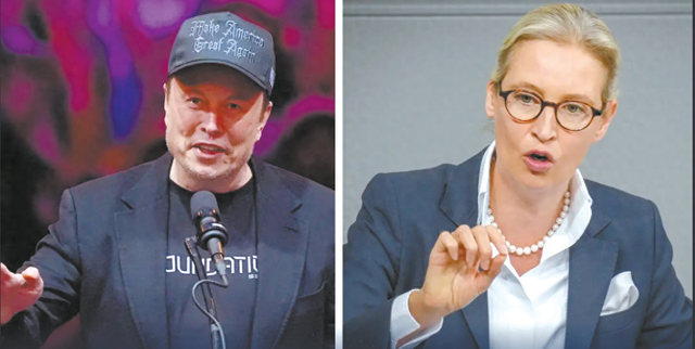 马斯克（左）和德国选择党主席爱丽丝·魏德尔。 （图源：德国之声）