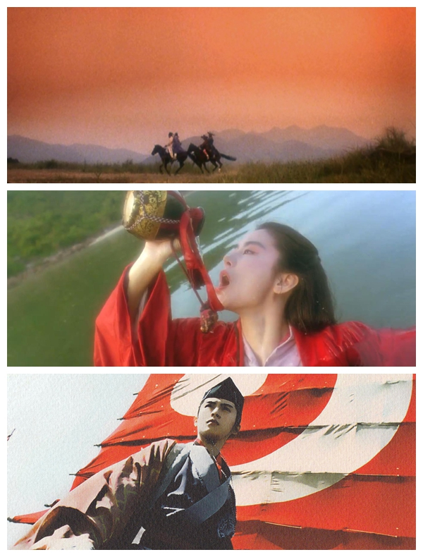 ▲从上至下分别为影片《笑傲江湖》《笑傲江湖2：东方不败》《东方不败之风云再起》剧照。